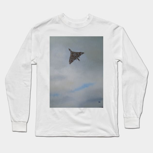 The Last Vulcan Bomber - flying at Farnborough Centenary Air Show Long Sleeve T-Shirt by JennyCathcart